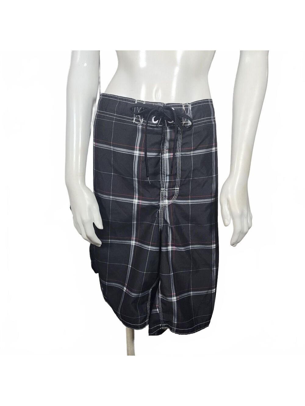 OP Men's 2XL Black Plaid Swim Trunks